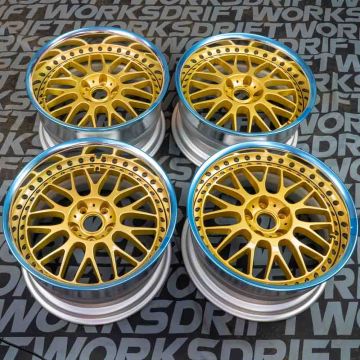 WORK VSXX STAGGERED SET 18"x9.5 ET19 & 18"x10.5" ET14 5x114.3 Finished in Gold with Polished Lips