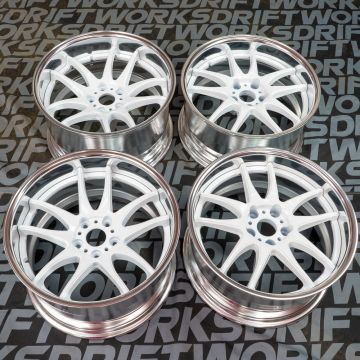WORK EMOTION CR2P STAGGERED SET 18"x9.5 ET12 & 18"x10.5" 5x114.3 Finished in White with Polished Lips